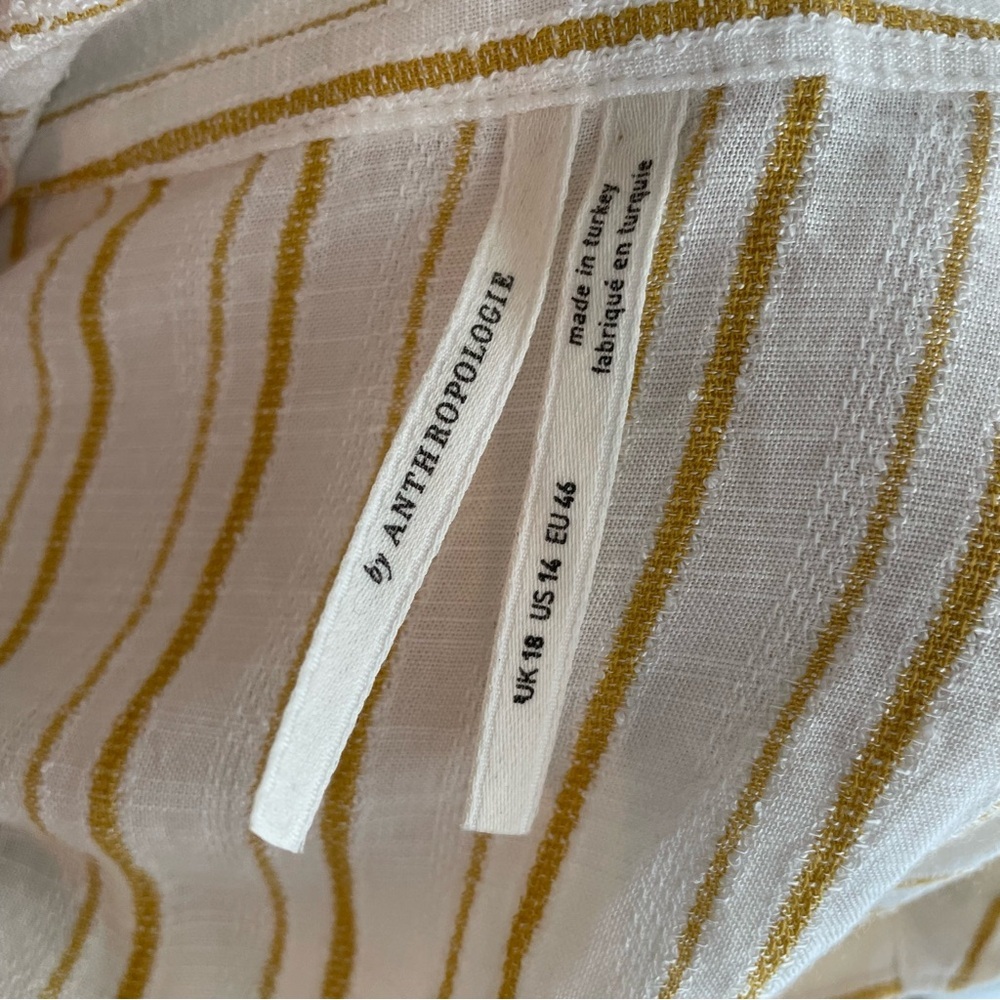 Anthropologie White and Gold Tailor Strip Button Down Long Sleeve Size 14 - Picture 3 of 15